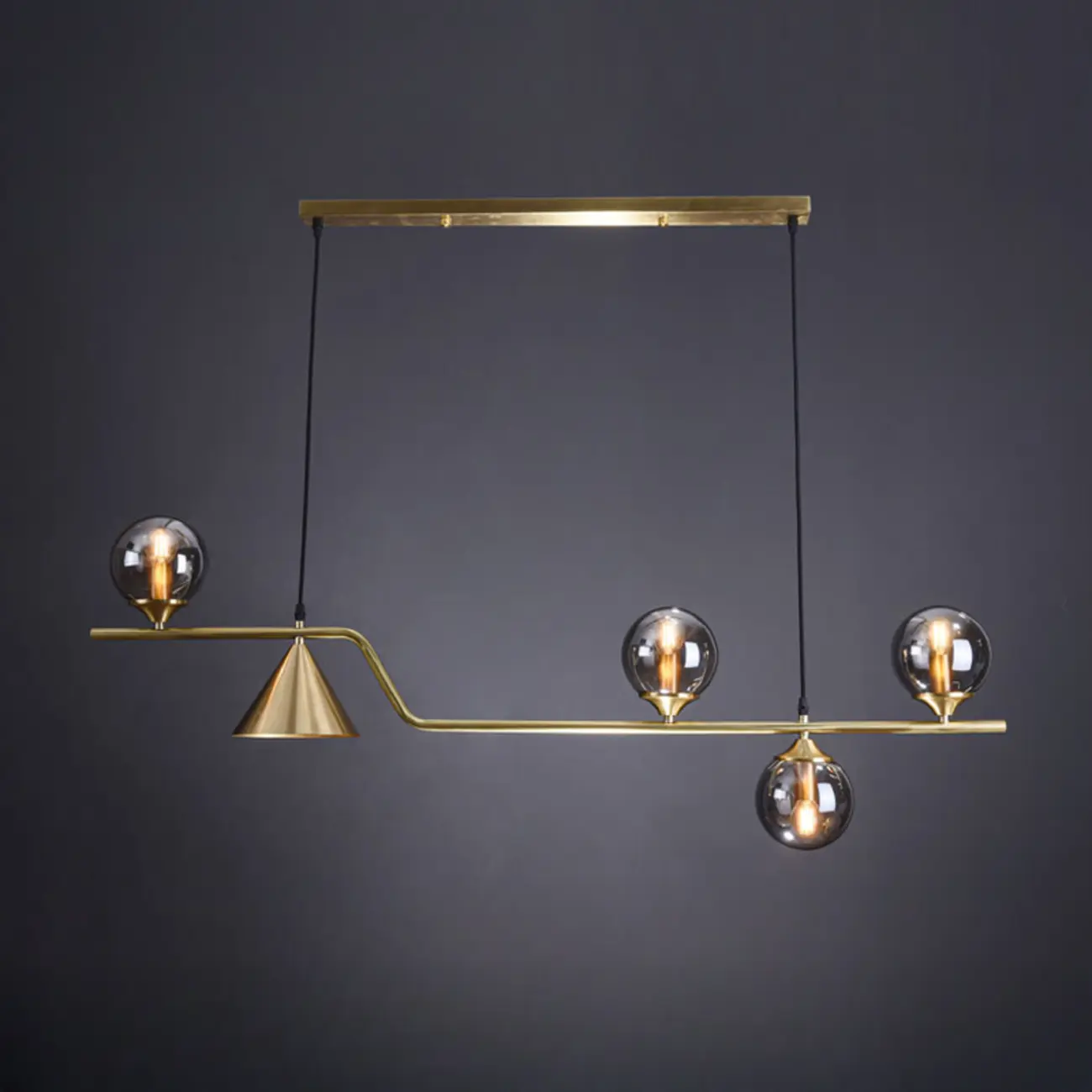 Dining Area Modern Brass Glass LED Island Pendant Light