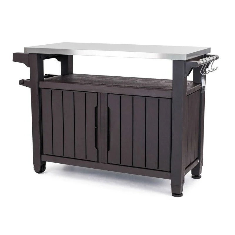 Outdoor Grill Party Caster Bar Serving Cart with Storage Dark Brown - 35.4 H x 48.7 W x 20.4 D