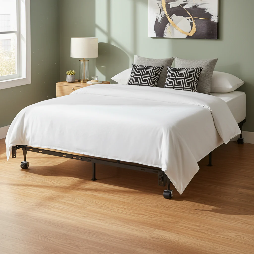 7-Leg Heavy Duty Queen Bed Frame with Center Support & Locking Wheel