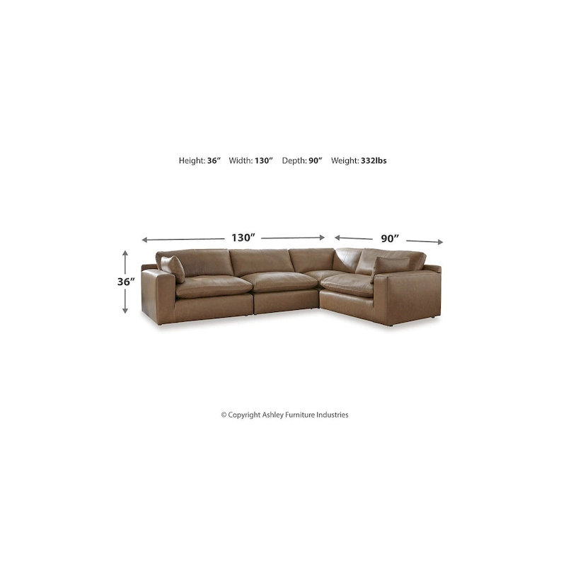 Signature Design by Ashley Emilia Brown 4-Piece Sectional - 130 W x 90 D x 36 H