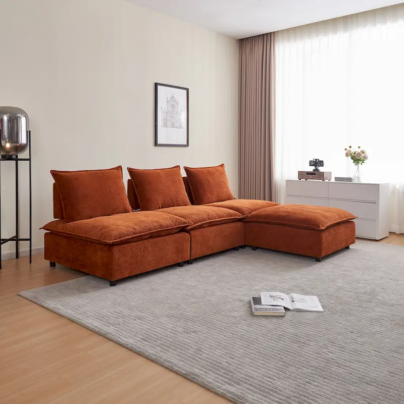 Chenille Upholstered Armless Modular Sectional Sofa, Free Combination