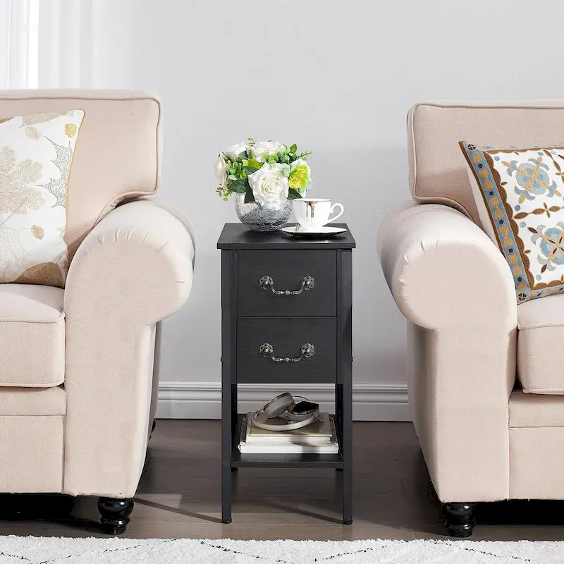 Industrial 2-Drawer Nightstand Narrow End Side Table