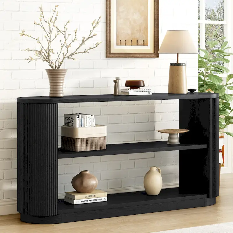 Modern Entryway Console Table - Slim Sofa Table with Open Shelf & Elegant Wood Grain, Multi-Functional Hallway Table