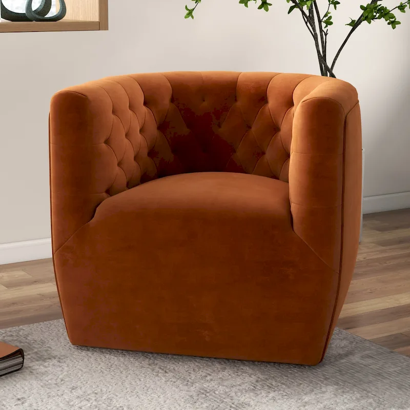 Luxor Mid-Century Modern Comfy Burnt Orange Velvet Swivel Accent Chair
