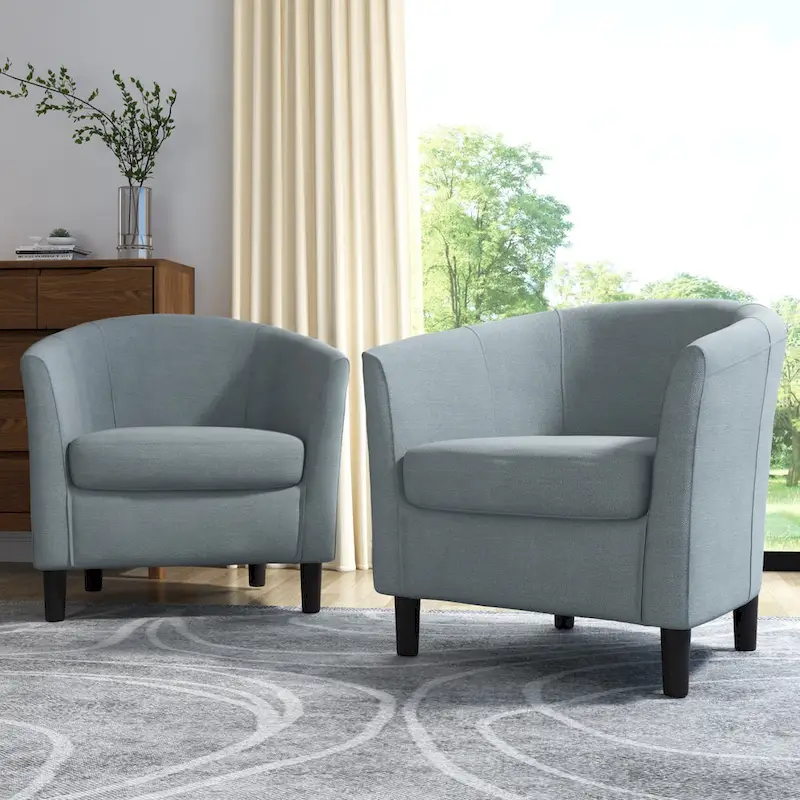 Set of 2 Upholstered Modern Barrel Accent Chair Wood Legs