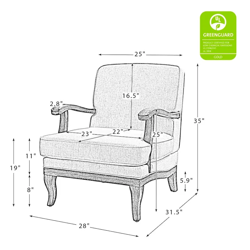 Rinaldo Farmhouse Polyester Armchair with Solid Wood Legs by HULALA HOME