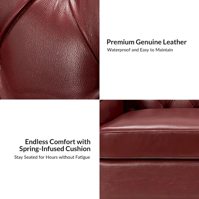 Mateo 82.28 Wide Transitional Genuine Leather Sofa with Nailhead Trim and Button-Tufted Back