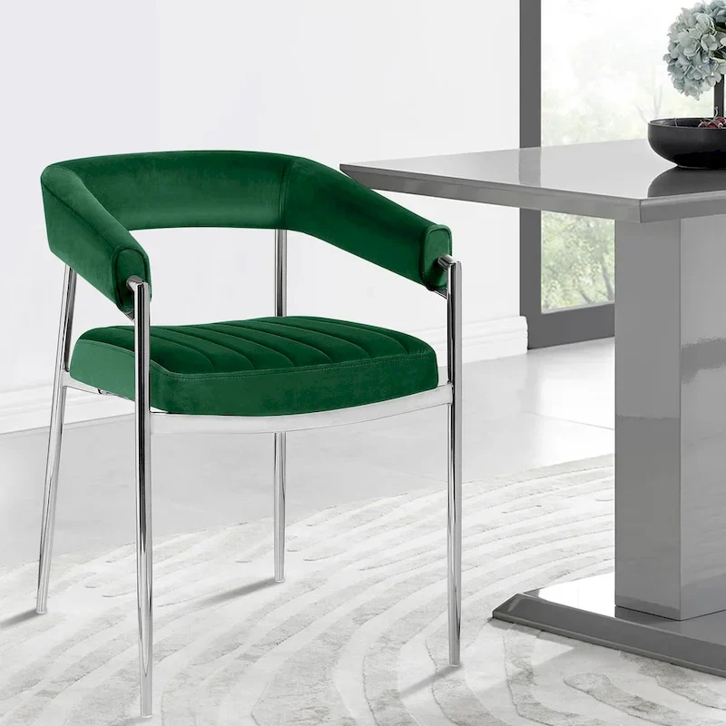 Velvet Dining Chair Arm Chair with Chrome Metal Legs