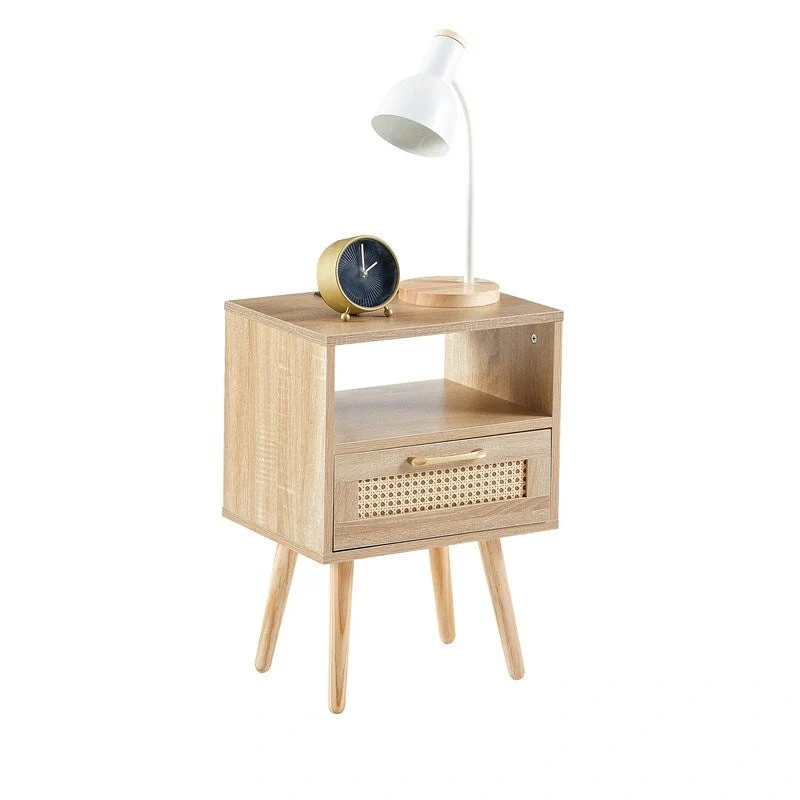 Nightstand with Charging Station End Side Table with Drawer