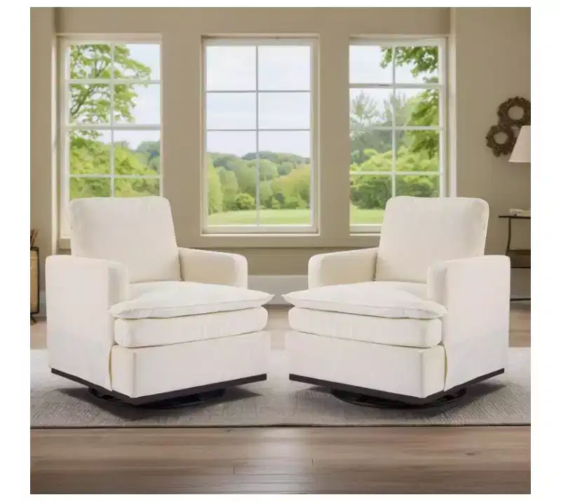 Modern Comfy Upholstered Armchair with Back Pillow, 360 Degree Square Swivel Barrel Accent Chair for Living Room Beige