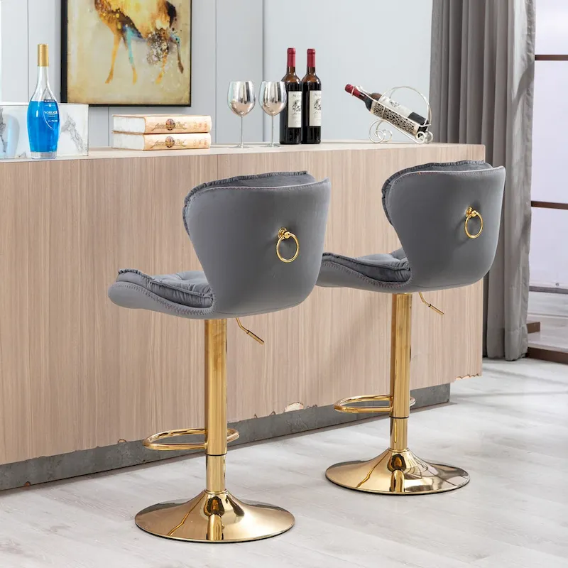 Set of 2 Upholstered Armless Adjustable Bar Stools with Footrest