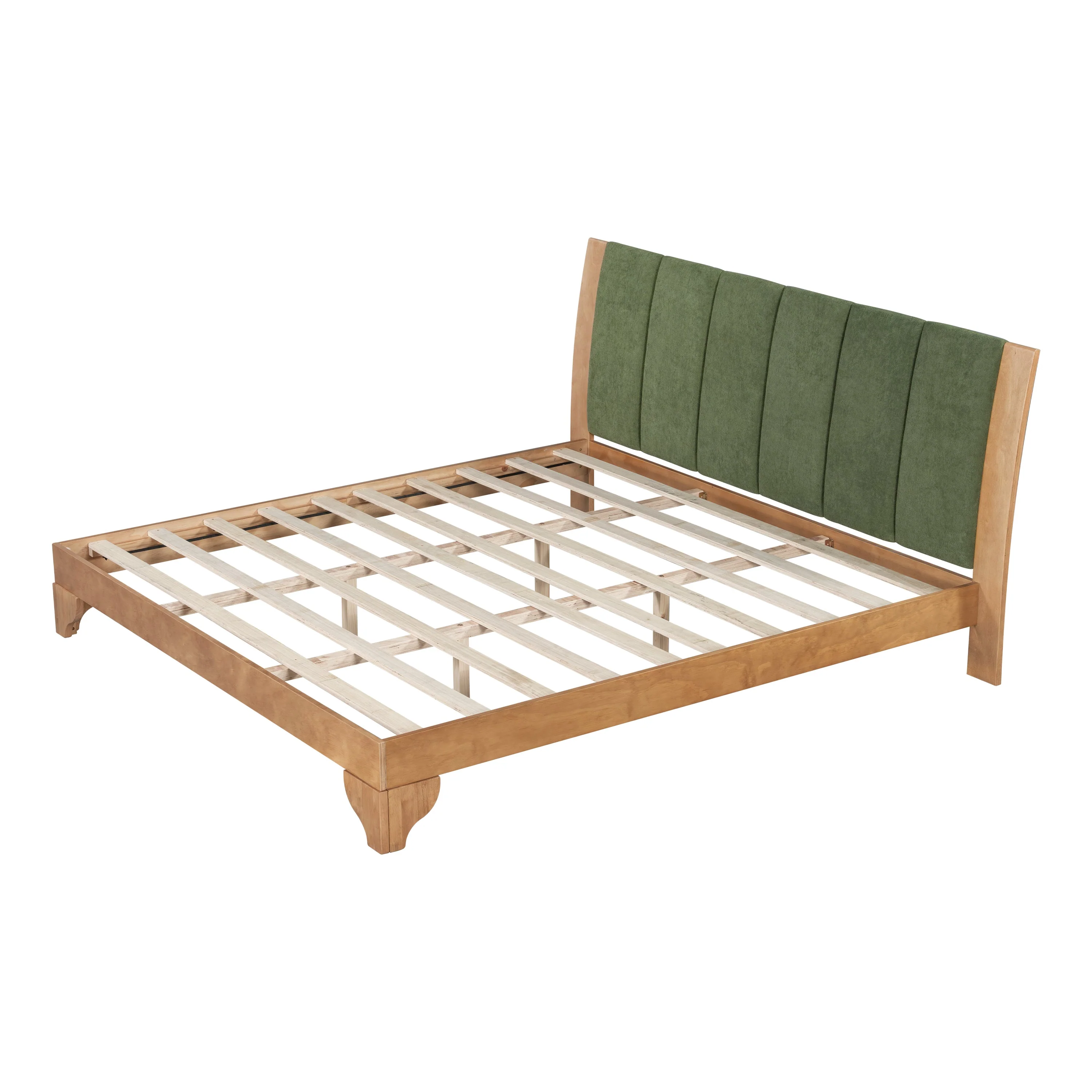 Mid Century Modern Wood and Upholstered Bedframe