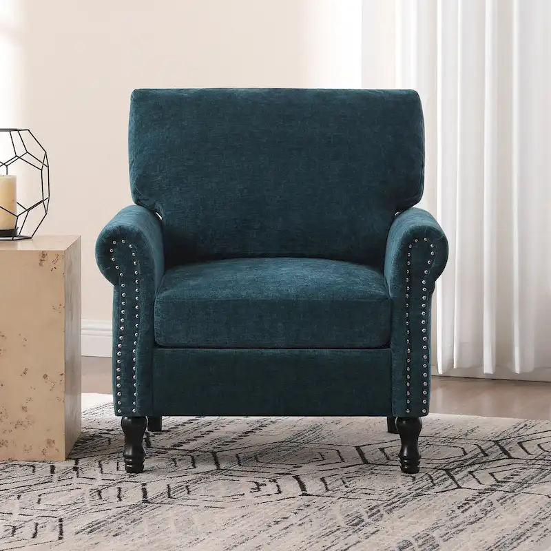 Modern Upholstered Armchair Nailhead Trim Accent Chair with Wood Legs