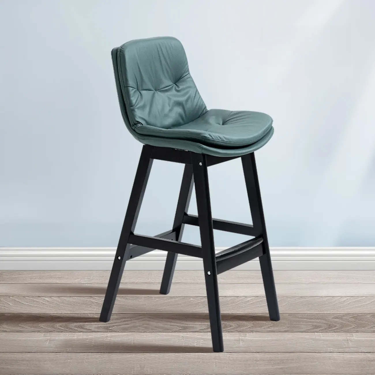 Scandinavian Wood Frame Leather Ergonomic Bucket Bar Stool