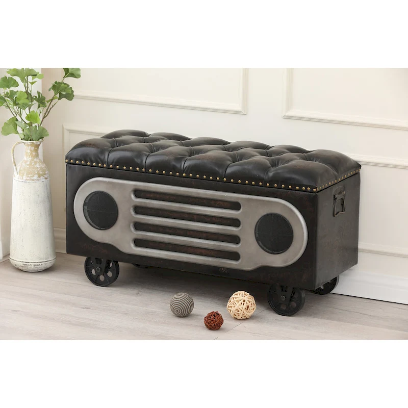 Upholstered Faux Leather Retro Speaker Styling Bench