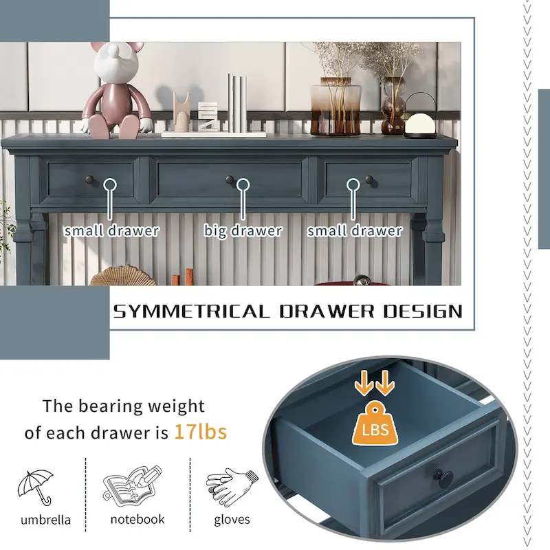 Console Table with 3 Drawers - Distressed Finish