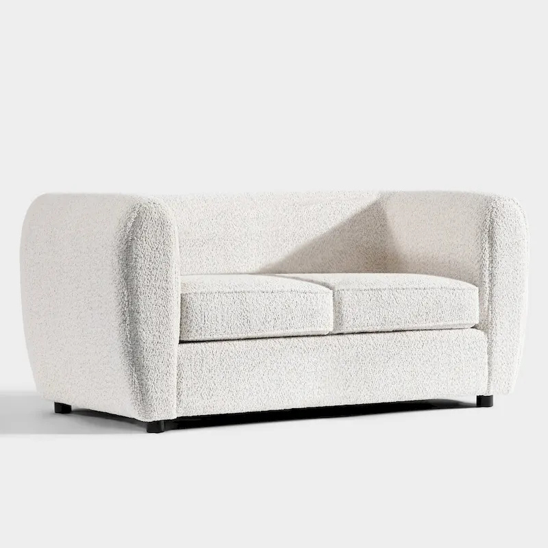 Furniture of America Vanessa Modern Curved Arms Boucle Loveseat Couch, Small Sofa with Seat Cushion and Wooden Legs