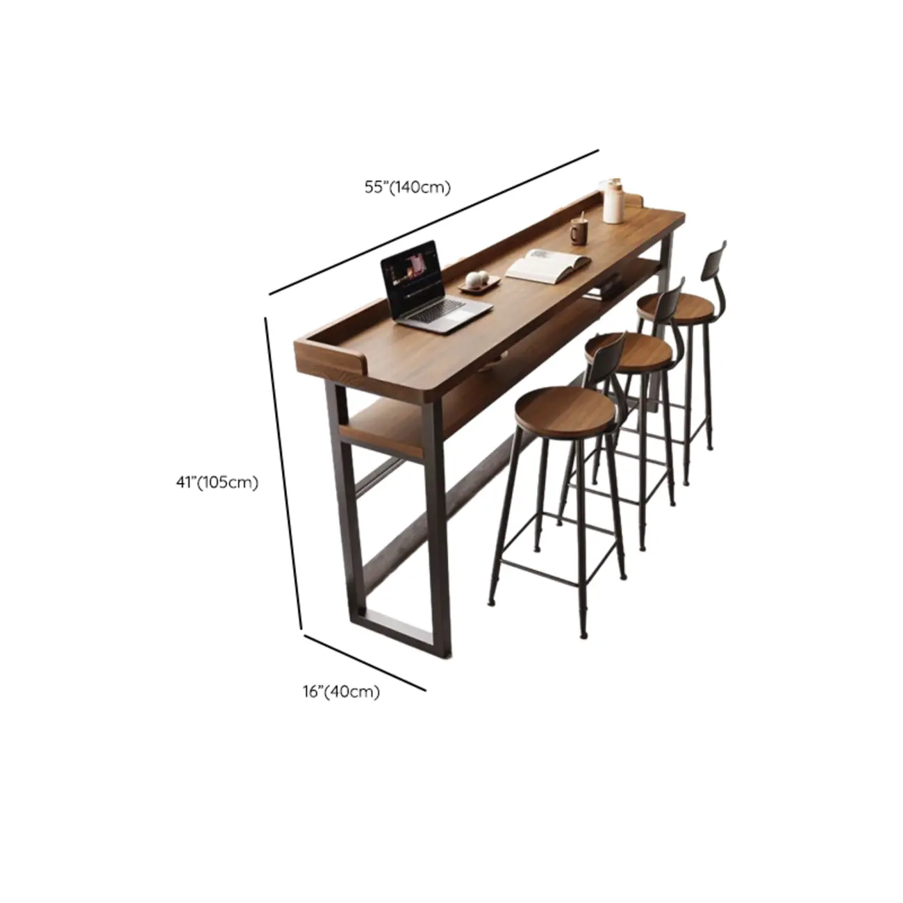 Modern Brown Tray Top Wooden Iron Shelf Bar Tables