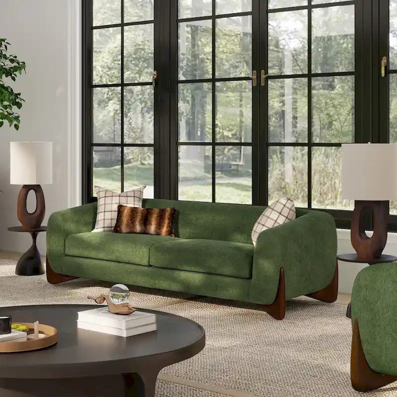 90.5 Boucle Upholstered Sofa with Wood Legs