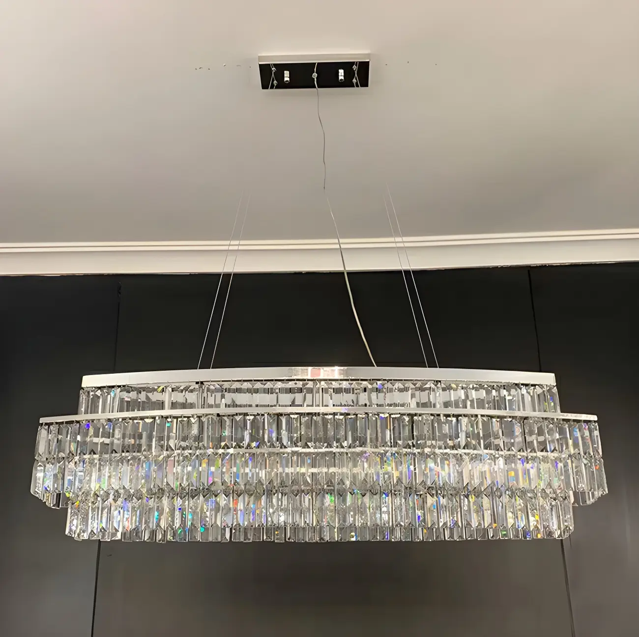 Modern Silver 3-Tier LED Crystal Island Pendant Light for Kitchen
