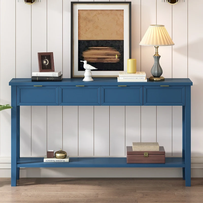 High-Quality Entryway Console Table with 4 Spacious Drawers & 1 Bottom Shelf