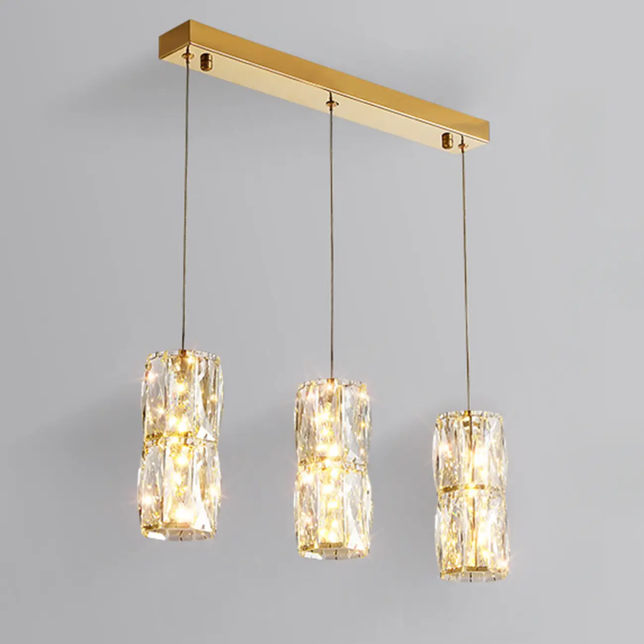 Cylinder Crystal Island Pendant Light Dimmable LED for Kitchen