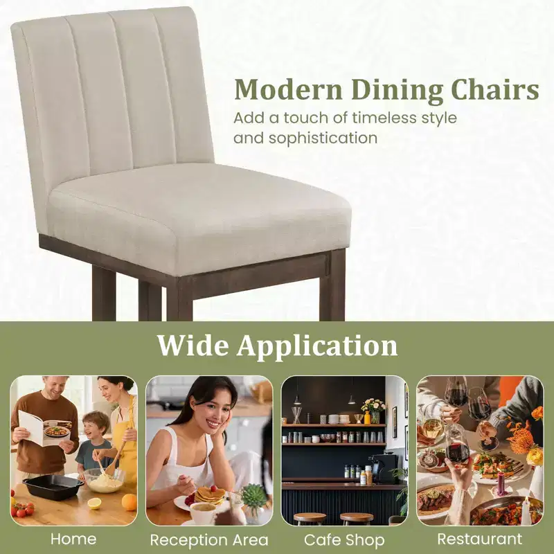 Beige+Gray / Walnut Farmhouse Upholstered Dining Chair, Armless, 2/4 PCS