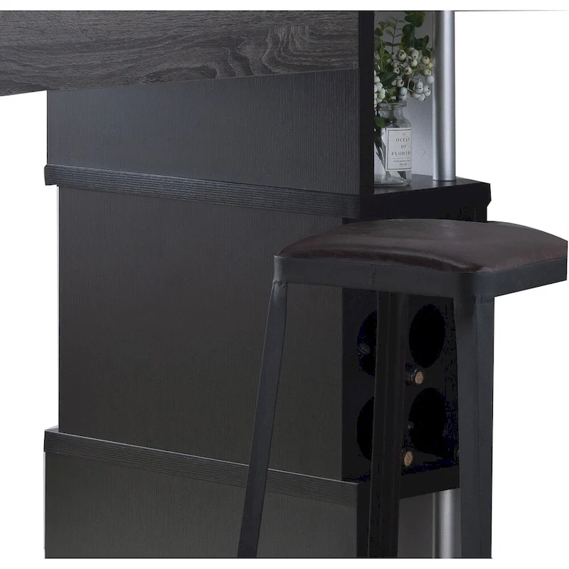 Transitional Style Wooden Bar Table with 3 Tier Side Shelves, Gray