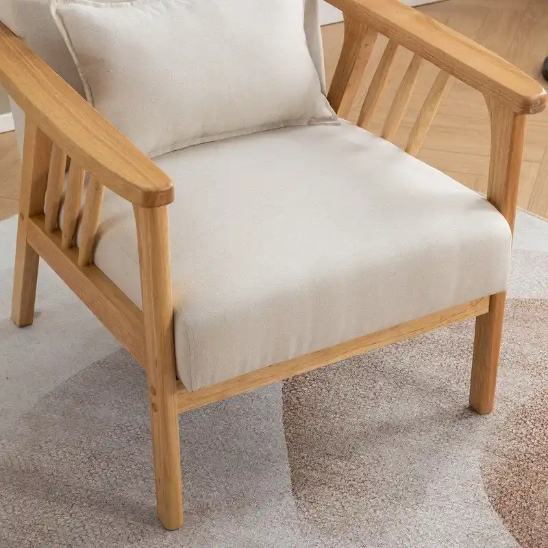 SEYNAR Mid Century Boucle Uplostered Soild Wood Accent Armchair with Pillow