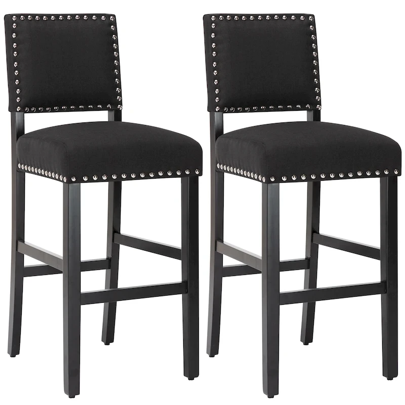 28 Inches Fabric Barstools Upholstered Bar stools Pub Chairs with Back and Silver Nailhead Trim Set of 2