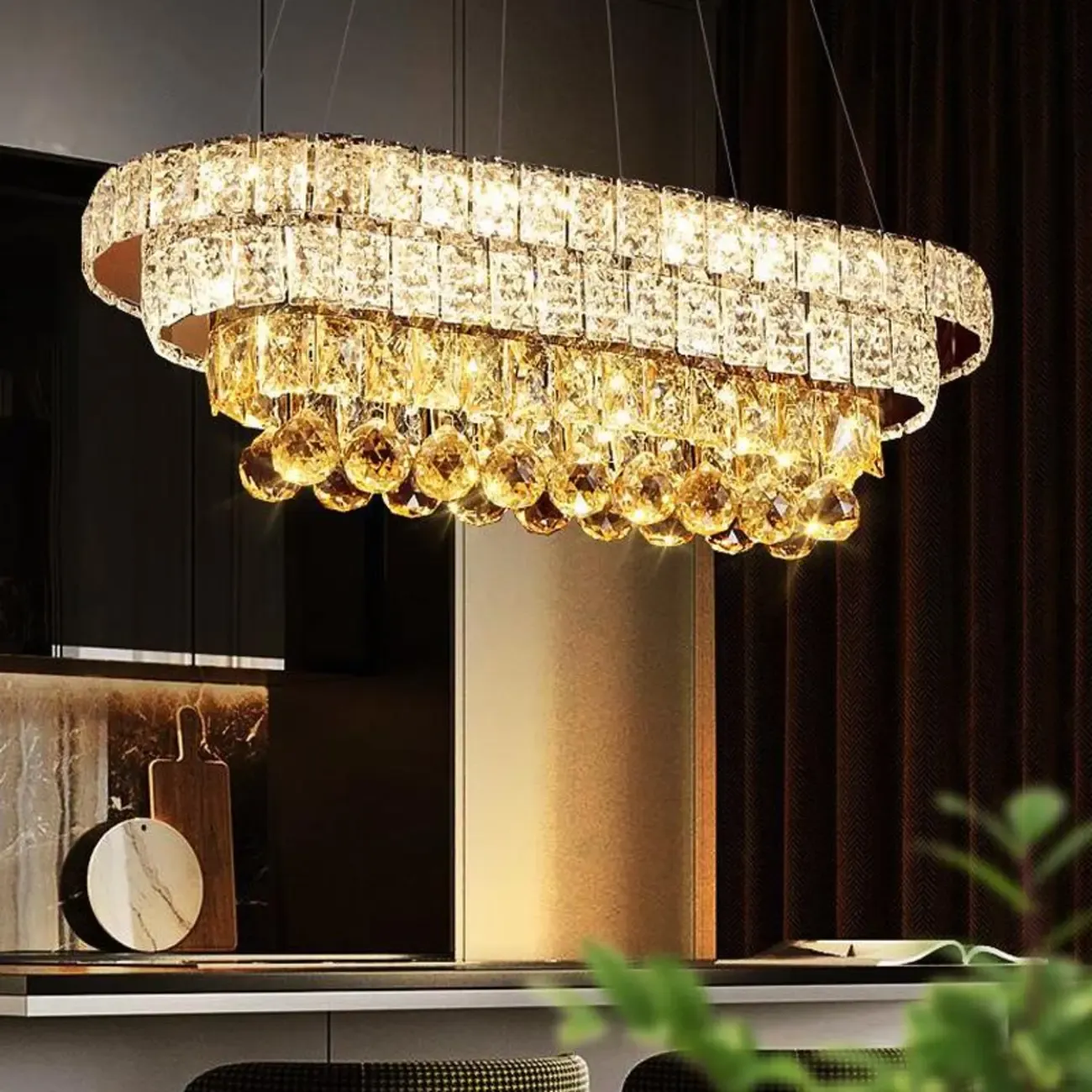 Elegant Gold/Silver Crystal Kitchen Island Pendant Light