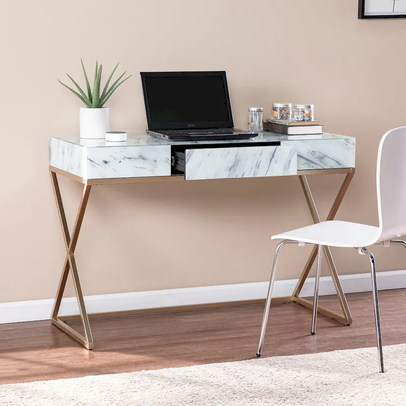 Kewen Glam White Stone Writing Desk
