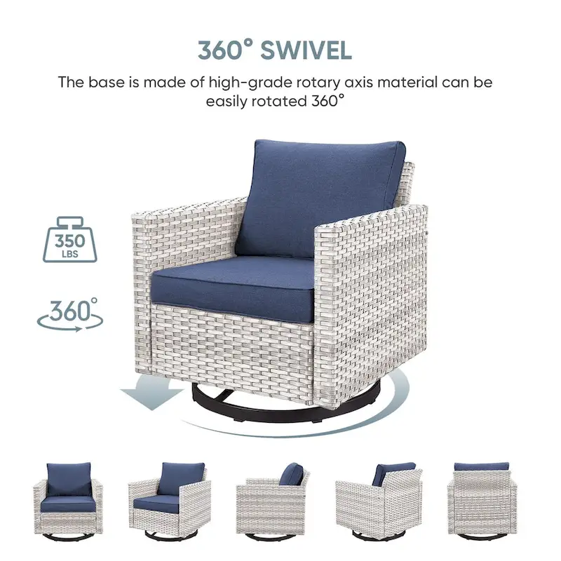 PE Rattan Rocking Chair, Side Table with Glass Tabletop - Light Grey