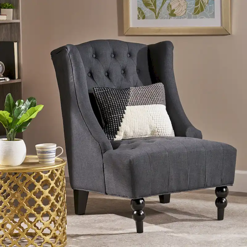 Charcoal 27.5 High Back Upholstered Button Tufted Club Chair