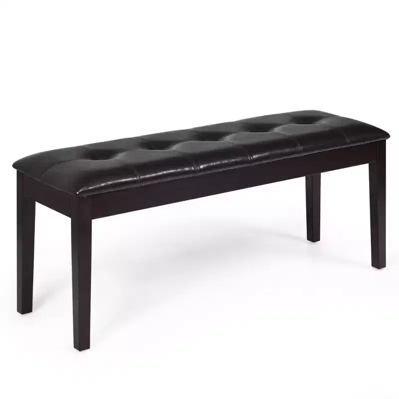 Costway Upholstered PU Dining Room Bench Solid Wood Button Tufted Dining Room Bench