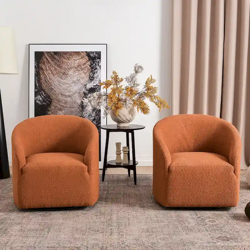32W Boucle Upholstered Swivel Barrel Armchair (Set of 2)