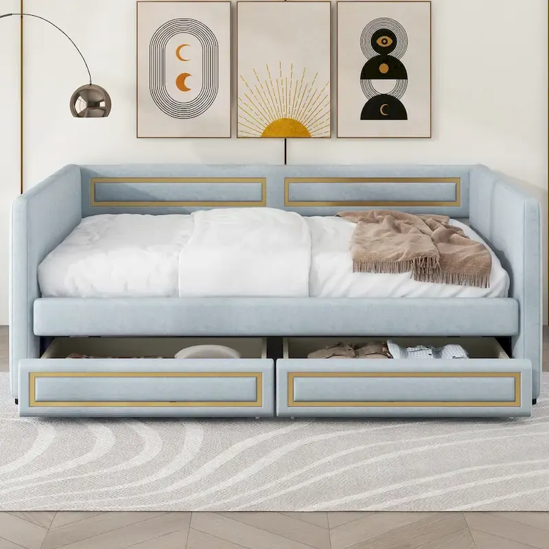 Full Size Upholstery Daybed with Two Storage Drawers