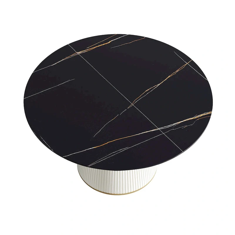 Round PU Pedestal Dining Table Faux Marble Dining Table