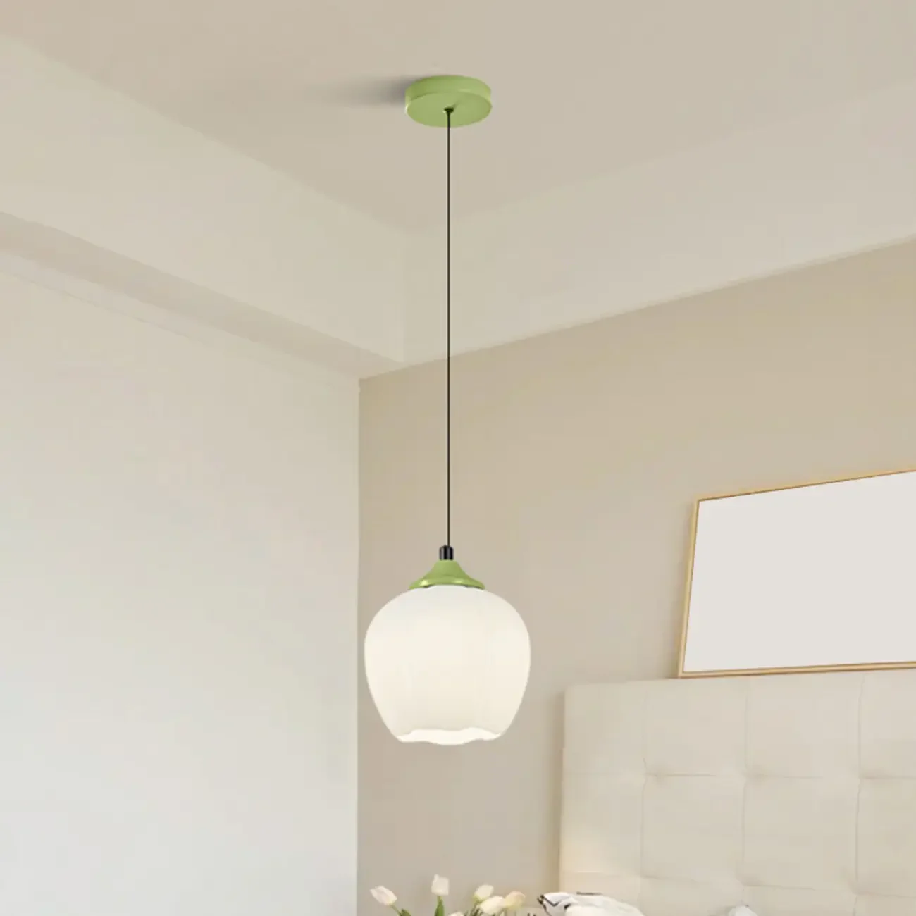 Kids Bedside White Glass Tulip Pendant Lamp