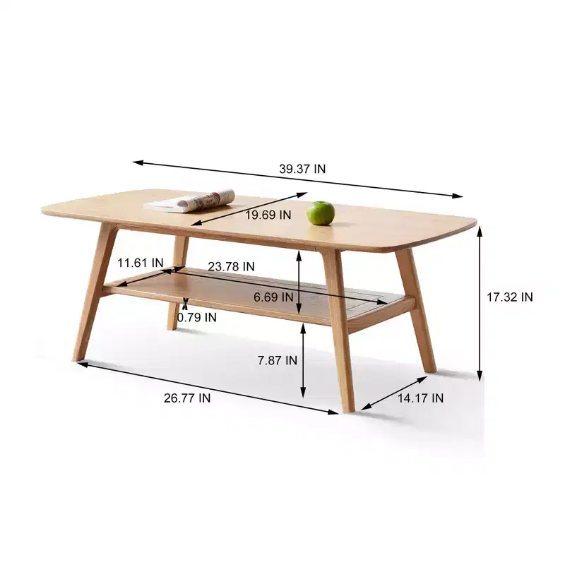 TUYOHW Coffee Table 100% Premium Oak Frame,47x22 / 40x20 2-Tier Natural Low Center Table for Living Room,Low Accent Table,Easy to Assemble