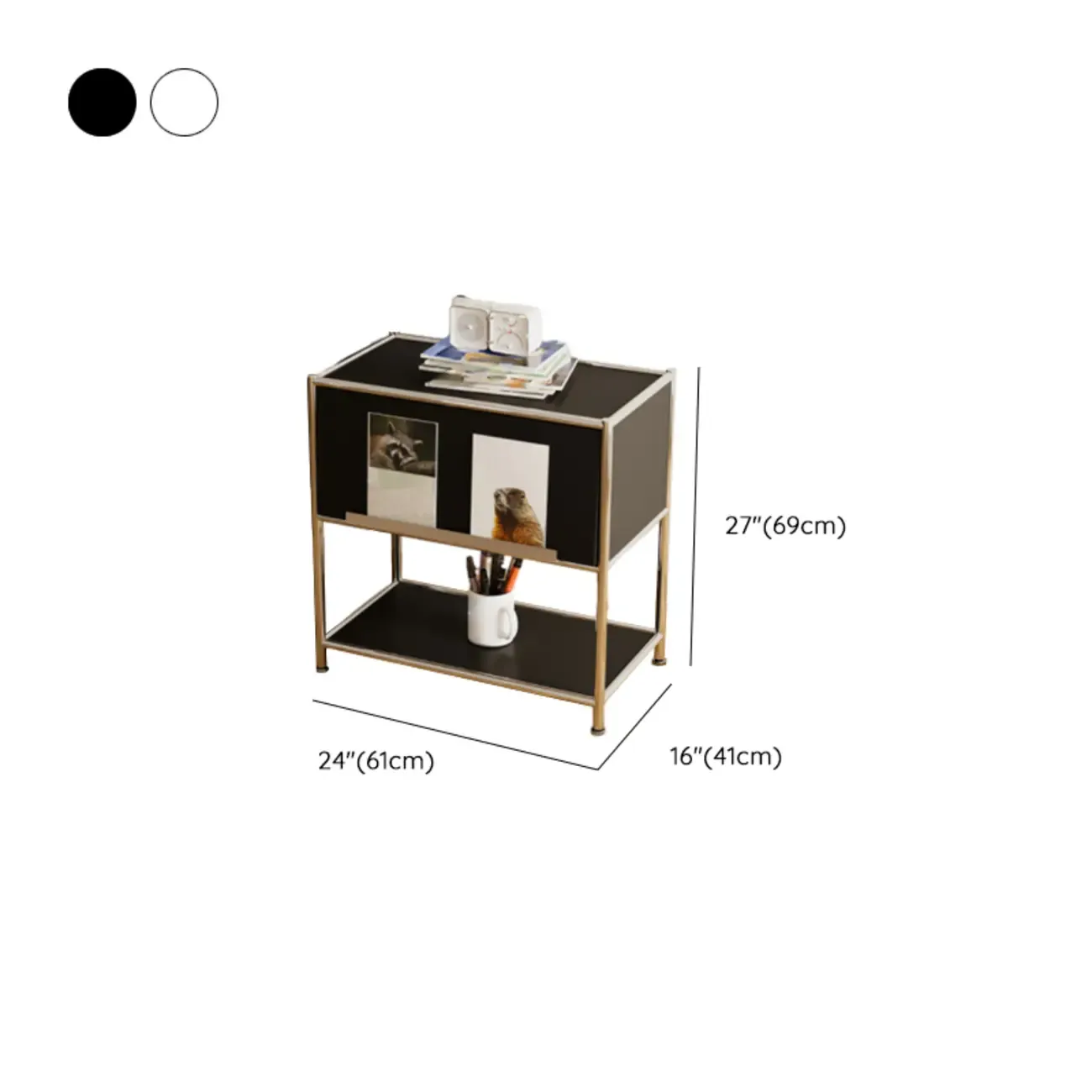 Modern Steel Nightstand with Drawer and Open Shelf