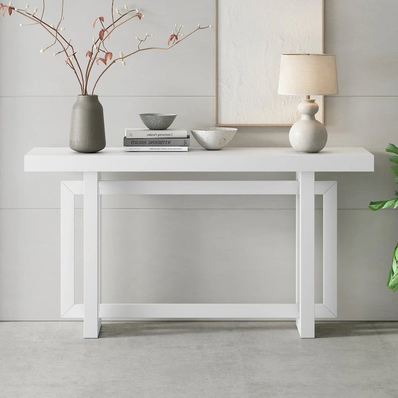 Console Table with Industrial-inspired Concrete Wood Top