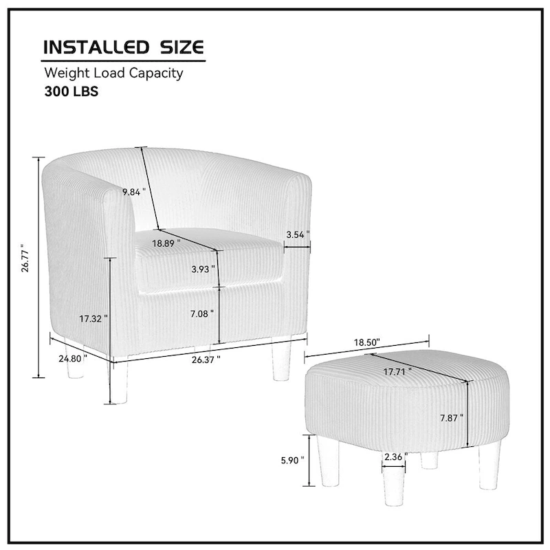 Modern Fabric Upholstered Accent Chair with Ottoman Foot Rest