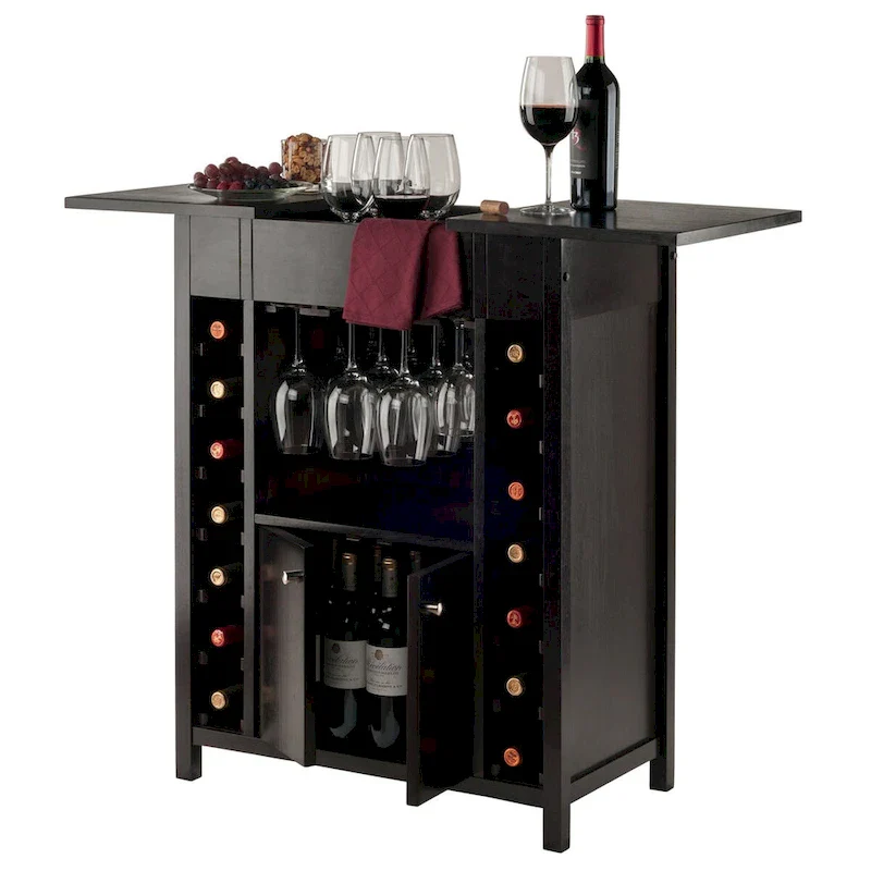 Wine Cabinet, Expandable Top, Espresso - 29.92 x 17.32 x 37.01 inches