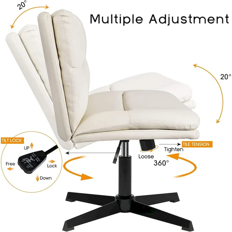 Criss Cross Chair Armless Office Desk Chair No Wheels,PU Leather Padded Modern Swivel Vanity Chair office chair