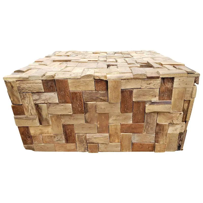 Chic Teak Rustic Recycled Teak Wood Java Coffee Table, 32 inch