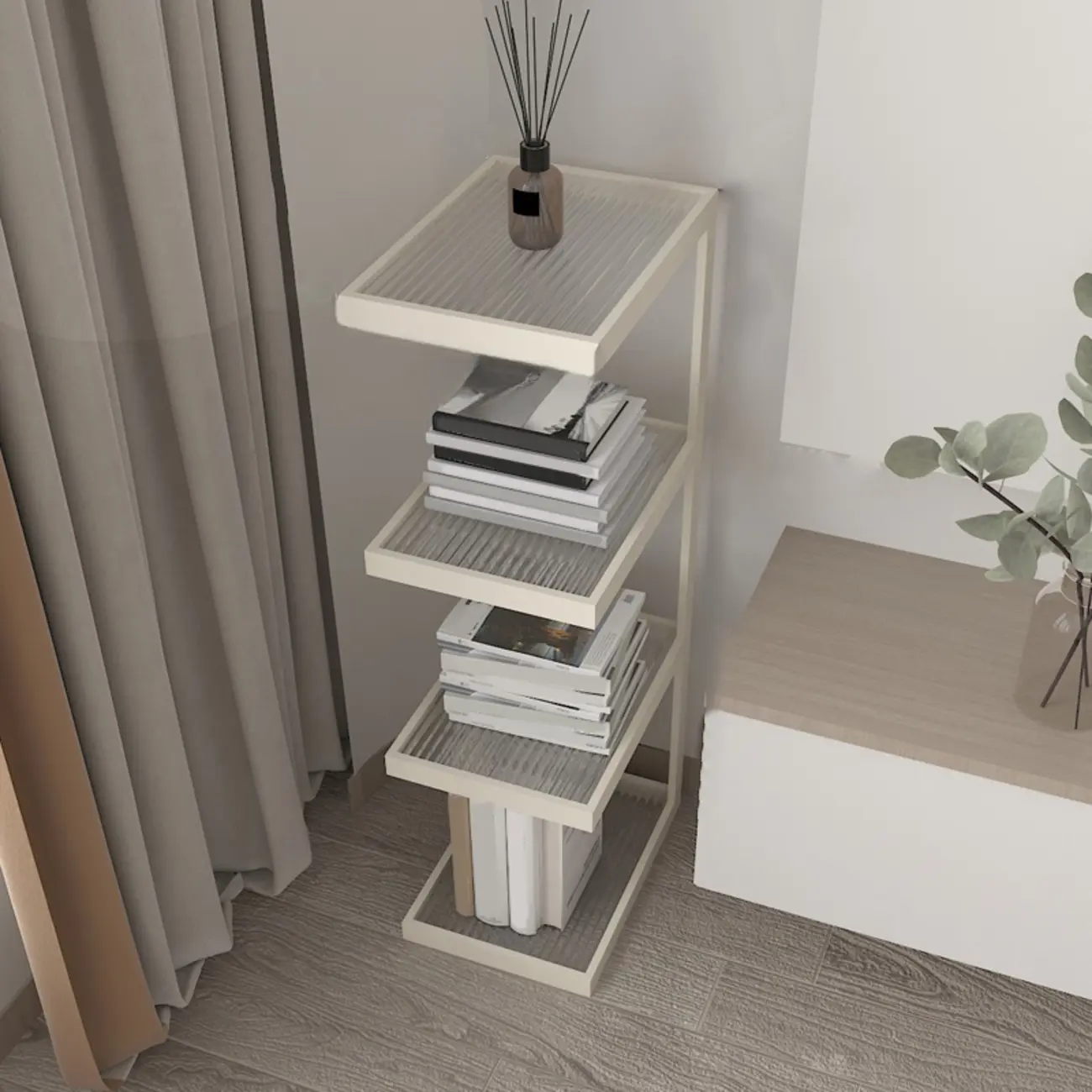 Extra Tall Simple Glass Top and Steel 3 Shelves Nightstand