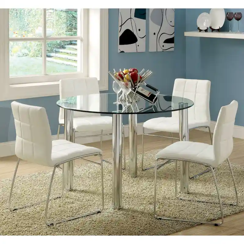 Furniture of America Donnabella Contemporary 5-Piece Glasstop Round Dining Table Set