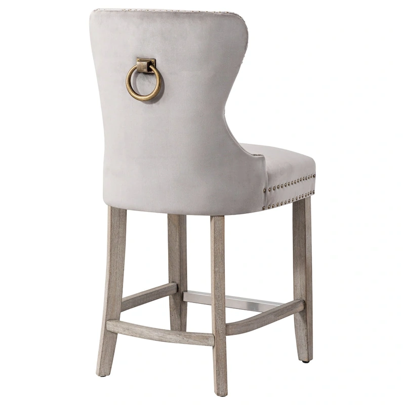 Carter 24  Wingback Tufted Nailhead Counter Stool with Antique Grey Legs