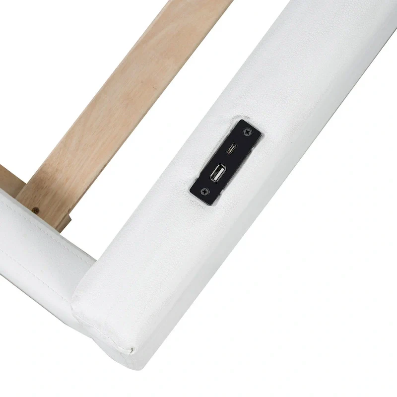 Twin Upholstered Bed with Guardrail & Charging Station